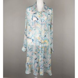 Jessica London Shirt Dress Womens 20W Multicolor Abstract Button Beach Cover-up